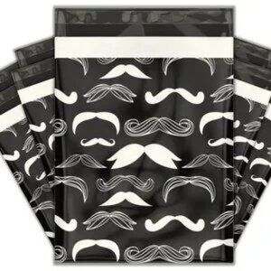 30 Poly Mailers/shipping Bags/ 30 Thank you Stickers - Moustache & plain white